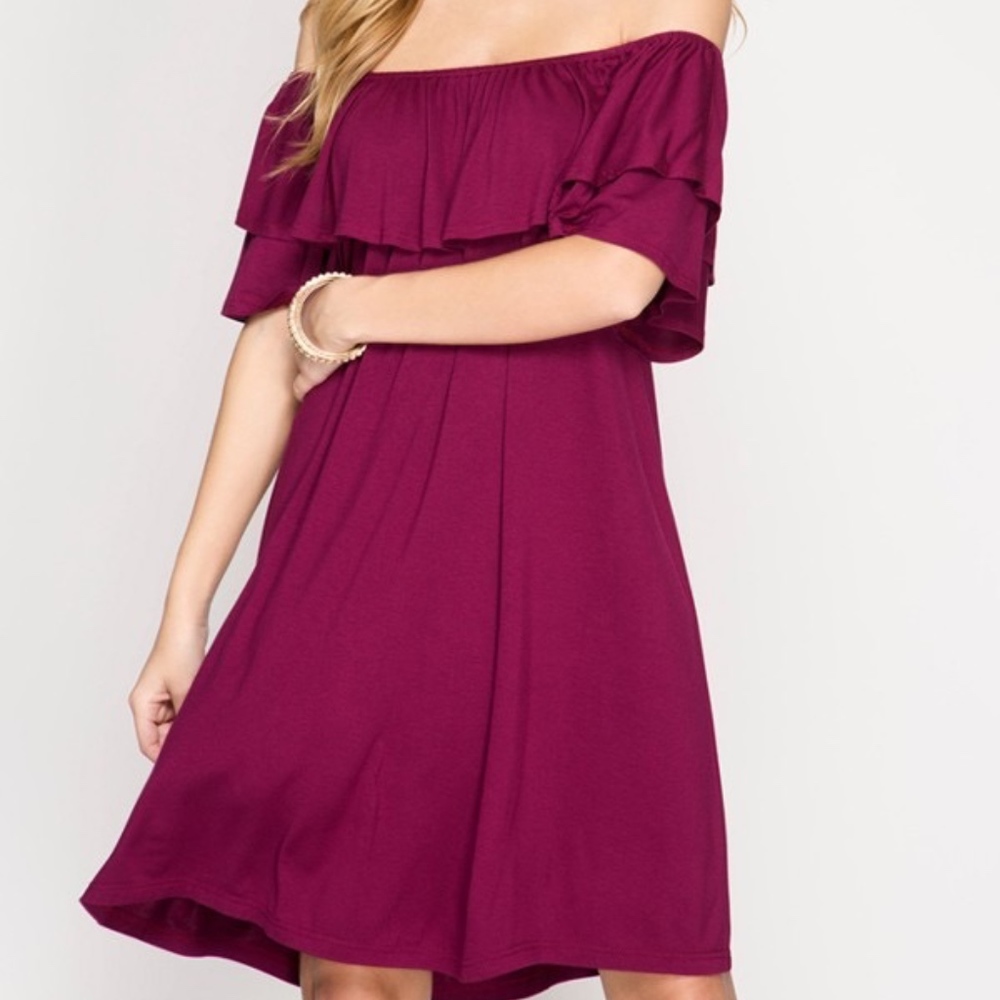 Garnet off the shoulder dress
